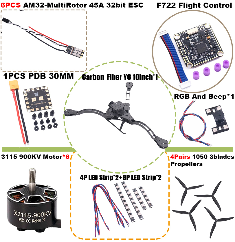 FPV Y6 carbon fiber three-axis - Heavy Lift Drone Frame บทวิจารณ์และราคา