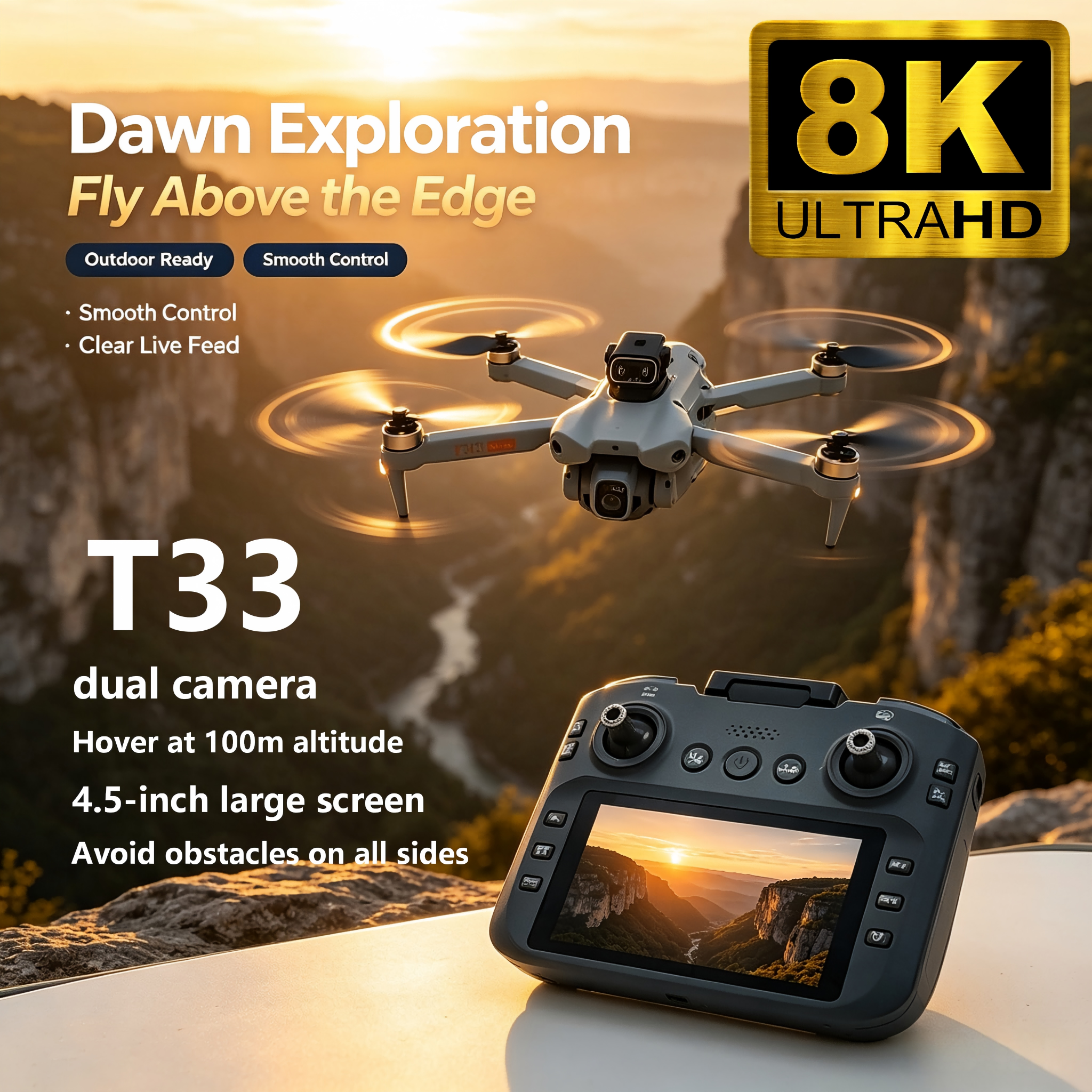 Upgrade T33 Drone Aerial 8K HD - Drone Rc Foldable บทวิจารณ์และราคา